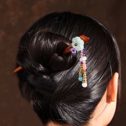 Buddha Stones Red Sandalwood Amethyst Aventurine Protection Hairpin Decoration