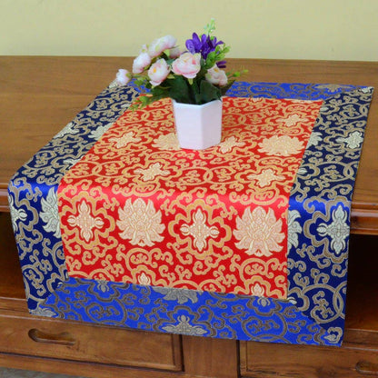 Buddha Stones Brocade Prayer Altar Flower Vajra Dragon Pattern Auspicious Symbols Table Runner