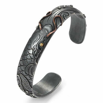 Buddha Stones 999 Sterling Silver 990 Gold Koi Fish Luck Wealth Success Bracelet Bangle