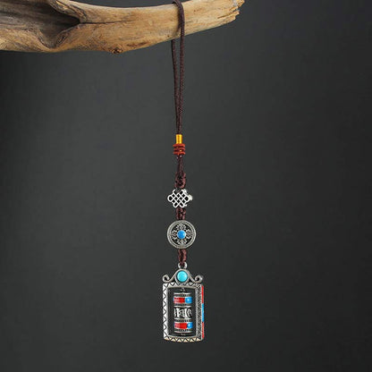 Buddha Stones Six True Words Prayer Wheel Rotation Knot Blessing Keychain Decoration