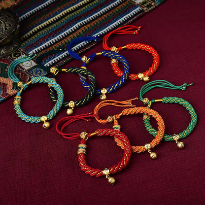 Buddha Stones Tibetan Handmade Luck Protection Thangka Prayer Wheel Bell Charm Braid String Bracelet