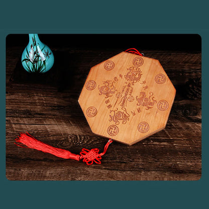 Buddha Stones Feng Shui Bagua Map Peach Wood Five-Emperor Coins Chinese Knotting Balance Energy Map Mirror
