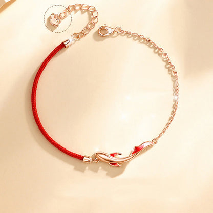 Buddha Stones 925 Sterling Silver Luck Koi Fish Lotus Star Braided Red String Bracelet