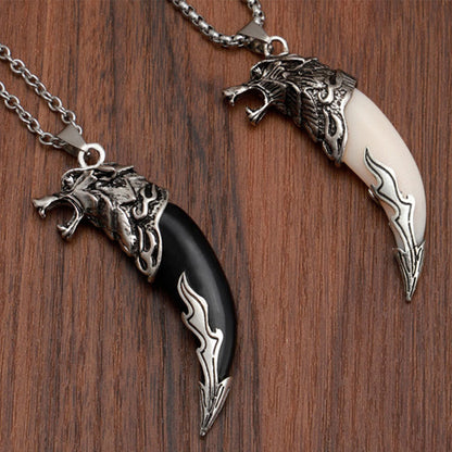 Buddha Stones Imitation Wolf Tooth Titanium Steel Balance Necklace Pendant