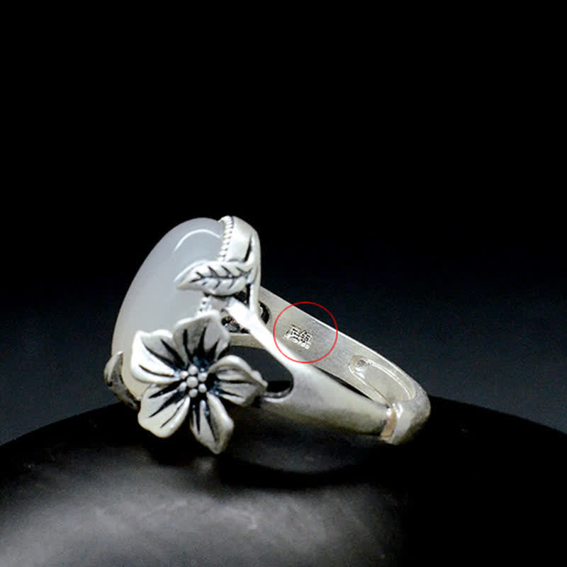 Buddha Stones 990 Sterling Silver Natural Chalcedony Plum Positive Harmony Ring