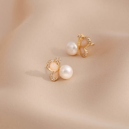 Buddha Stones 18k Gold Plated Pearl Butterfly Love Freedom Stud Earrings