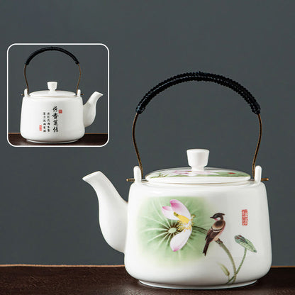 Buddha Stones Vintage Dragon Mountain Fisherman Landscape White Porcelain Ceramic Kung Fu Teapot