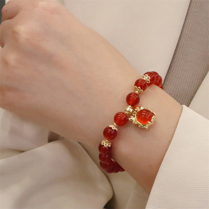 Buddha Stones Year of the Dragon Red Agate Jade Peace Buckle Fu Character Success Bracelet (Extra 30% Off | USE CODE: FS30)