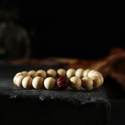 Buddha Stones Tibet Peach Wood Lotus Cinnabar Bagua Yin Yang Luck Wealth Bracelet