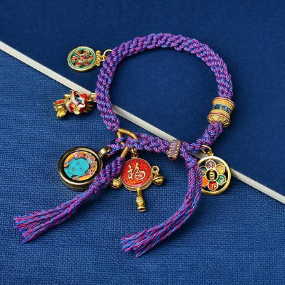 Buddha Stones Tibetan Green Tara Zakiram Goddess of Wealth Thangka Luck Braid String Bracelet