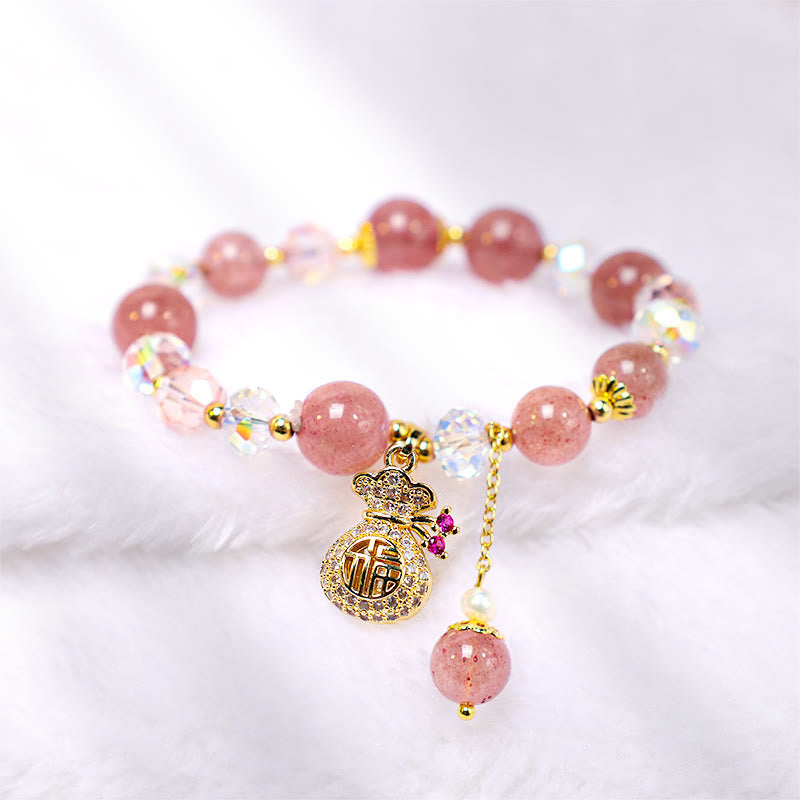 Buddha Stones "Wishing Love and Sweet Blessings"Strawberry Quartz Bracelet Includes Gift Message Card