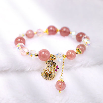 Buddha Stones "Wishing Love and Sweet Blessings"Strawberry Quartz Bracelet Includes Gift Message Card
