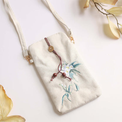 Buddha Stones Small Embroidered Flowers Crossbody Bag Shoulder Bag Cellphone Bag 11*20cm