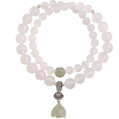 Buddha Stones White Agate Jade Lotus Protection Bracelet