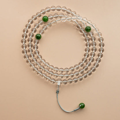 Buddha Stones 108 Beads White Crystal Jade Meditation Bracelet Mala