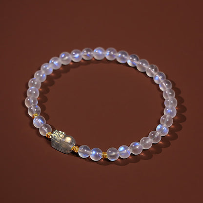 Buddha Stones 925 Sterling Silver Plated Gold Natural Moonstone PiXiu Healing Bracelet