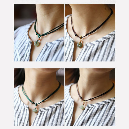 Buddha Stones Natural Round Jade Peace Buckle Lotus Abundance String Necklace Pendant