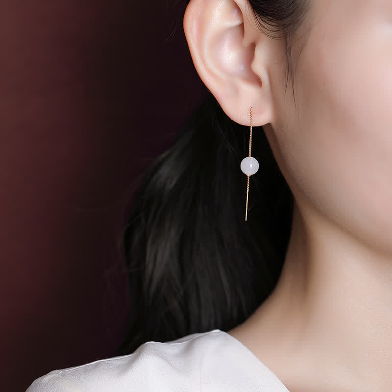 Buddha Stones 925 Sterling Silver White Jade Beaded Happiness Drop Earrings