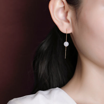 Buddha Stones 925 Sterling Silver White Jade Beaded Happiness Drop Earrings