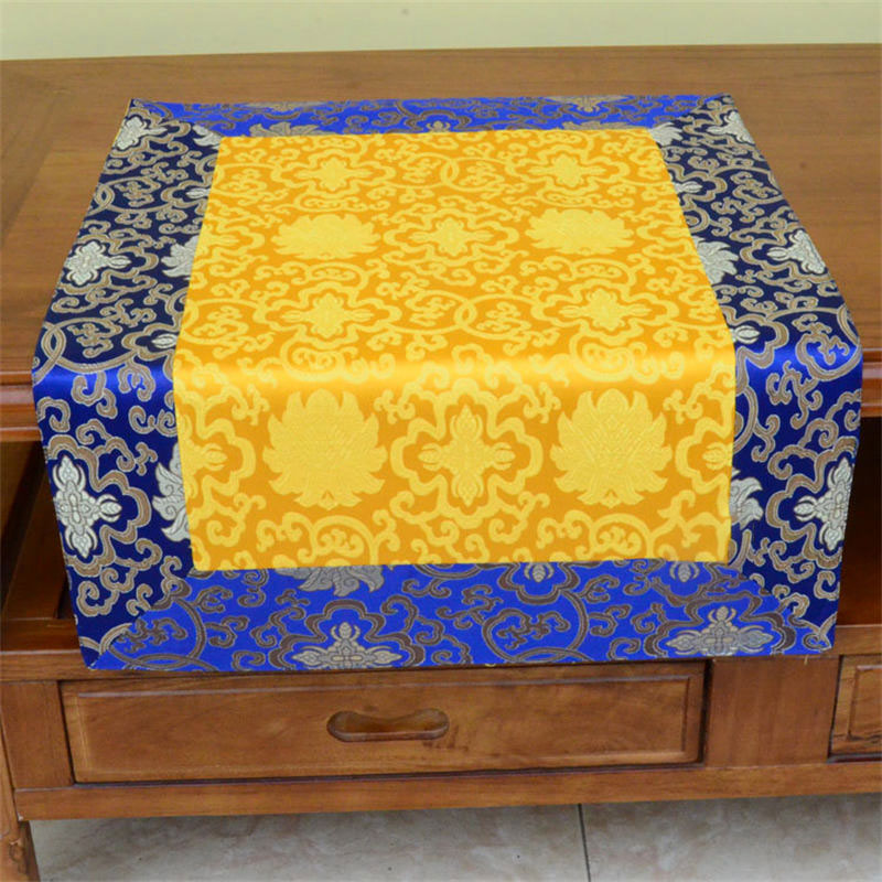 Buddha Stones Brocade Prayer Altar Flower Vajra Dragon Pattern Auspicious Symbols Table Runner