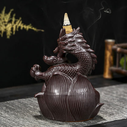 Buddha Stones Dragon Lotus Pattern Strength Protection Ceramic Incense Burner Decoration