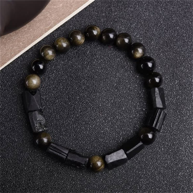 Buddha Stones Gold Sheen Obsidian Black Tourmaline Wealth Bracelet