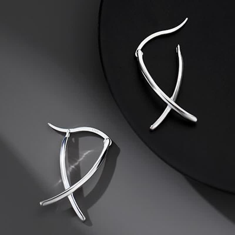 Buddha Stones Geometric Cross Design Luck Hoop Earrings