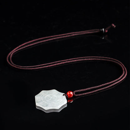 Buddha Stones Natural Jade Bagua Yin Yang Luck Necklace Pendant