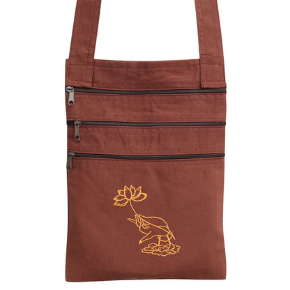 Buddha Stones Spiritual Mind Practice Lotus Embroidered Cotton Shoulder Bag Crossbody Bag