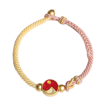 Buddha Stones Handmade Mountain and Sea Engraved Luck Two-Color String Couple Bracelet