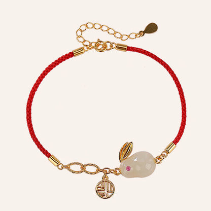 Buddha Stones 925 Sterling Silver Year of the Rabbit Hetian White Jade Luck Blessing Red String Bracelet