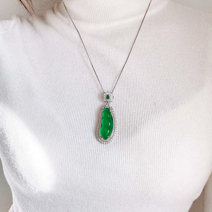 Buddha Stones Fortune Bean Cyan Jade Luck Necklace Pendant