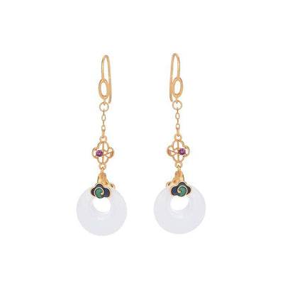Buddha Stones FengShui White Jade Blessing Drop Earrings