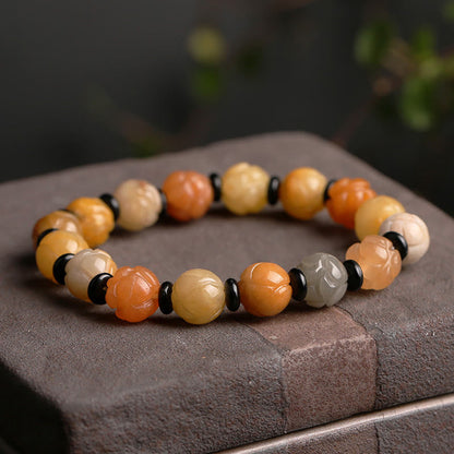 Buddha Stones Golden Silk Jade Lotus Wealth Luck Bracelet