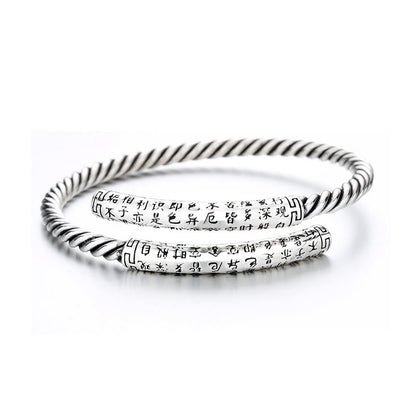 Buddha Stones Retro Heart Sutra Twisted Design Pattern Balance Bracelet Bangle