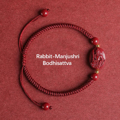 Buddha Stones Chinese Zodiac Natal Buddha Cinnabar Keep Away Evil Spirits Rope Bracelet (Extra 30% Off | USE CODE: FS30)