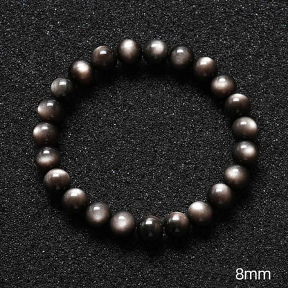 Buddha Stones Natural Silver Sheen Obsidian Soothing Protection Bracelet