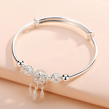 Buddha Stones Tibetan White Copper Blessing Dream Catcher Charm Bracelet