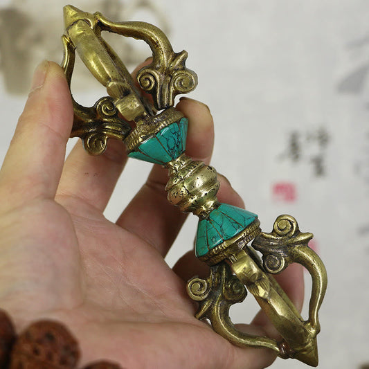 Buddha Stones Tibetan Five Prong Vajra Dorje Handcrafted Nepal Spiritual Power Copper Decoration