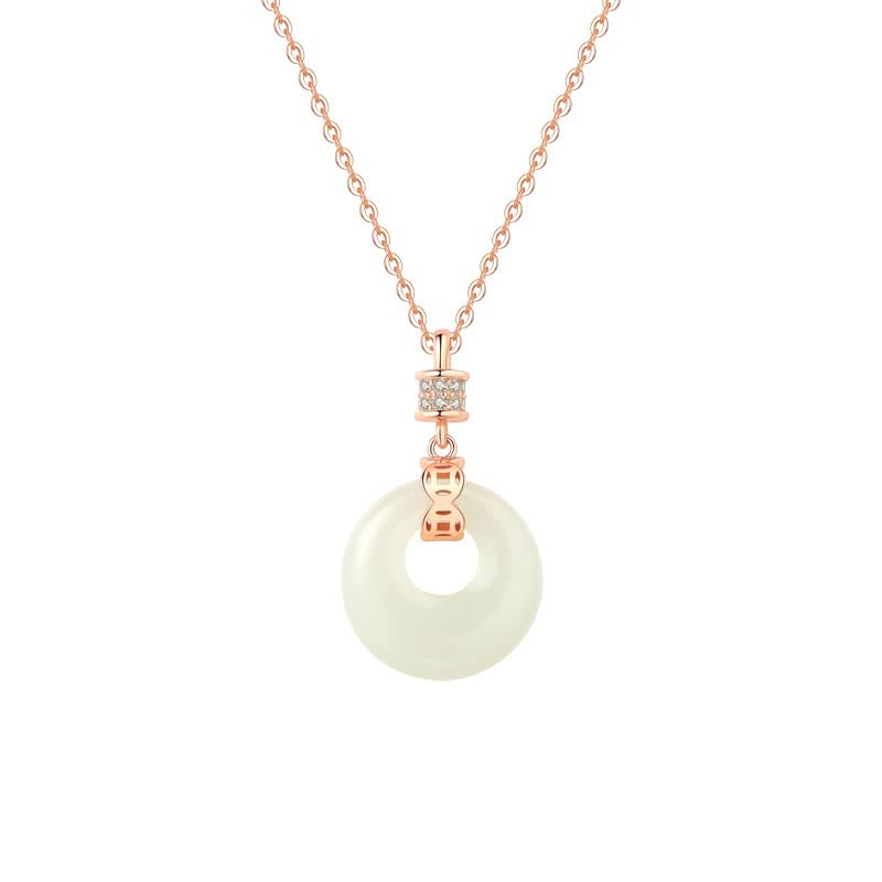 Buddha Stones 925 Sterling Silver Hetian White Jade Coin Flower Peace Buckle Luck Necklace Pendant
