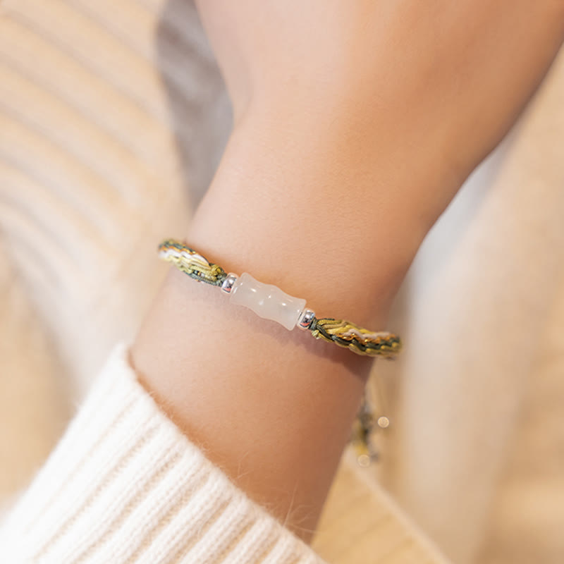 Buddha Stones White Jade Bamboo Reincarnation Knot Wealth Luck Strength String Bracelet