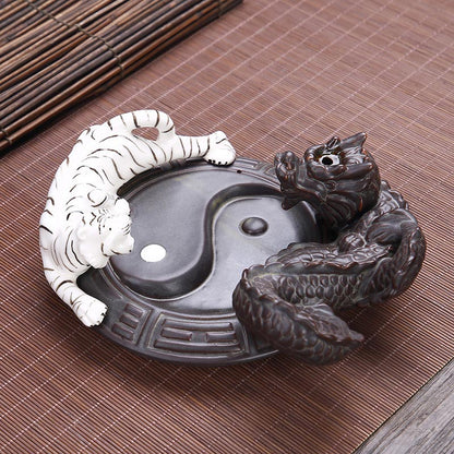 Buddha Stones Tiger Dragon Backflow Smoke Fountain Ceramic Yin Yang Blessing Incense Burner Decoration