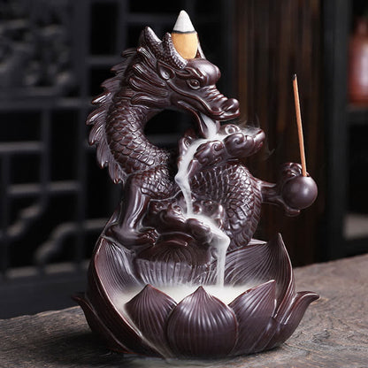Buddha Stones Dragon Lotus Pattern Strength Protection Ceramic Incense Burner Decoration