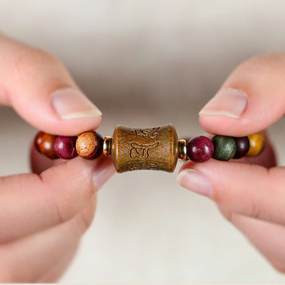 Buddha Stones Tibet Multicolored Sandalwood Om Mani Padme Hum Protection Bracelet