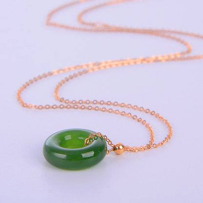 Round Cyan Jade Healing 14k Gold Plated Copper Necklace Pendant