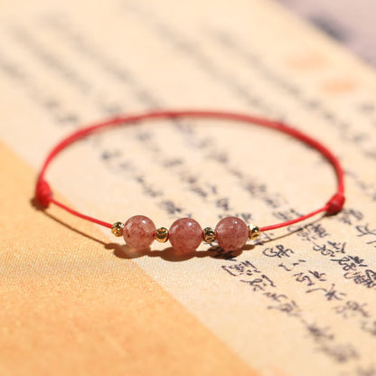 Buddha Stones Natural Strawberry Quartz Crystal Love Red String Weave Bracelet Anklet (Extra 30% Off | USE CODE: FS30)