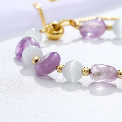 Buddha Stones Amethyst Pink Crystal Black Rutilated Quartz Spiritual Awareness Bracelet