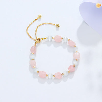 Buddha Stones Amethyst Pink Crystal Black Rutilated Quartz Spiritual Awareness Bracelet