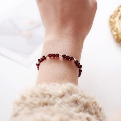 Buddha Stones 14K Gold Plated Alloy Natural Garnet Calm Bracelet