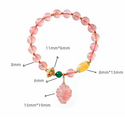 Buddha Stones Natural Strawberry Quartz Nine Tailed Fox Healing Bracelet